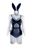 Women Fishnet Stockings Charm Temptation PU Leather Bunny Girl Sexy Lingerie