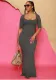 Women U-neck Short Sleeve Solid Ribbed Maxi Dress