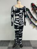 Sexy Printed Back Slit Tight Fitting Bodycon Dress