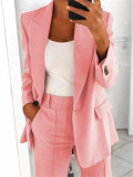 Fashionable Casual Solid Color Blazer Trousers Career Two Piece Suit