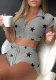 Women Star Print Turndown Collar Top and Shorts Knitting Two-piece Set