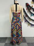 Sexy Printed Halter Neck Strapless Low Back A-Line Dress