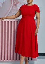 Plus Size Women Summer Elegant Short Sleeve Irregular African Dress