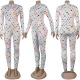 Sexy Women's Print Long Sleeve Tight Fitting Jumpsuit