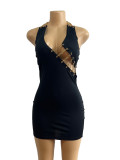 Women Chain Halter Neck Sexy Hollow Bodycon Backless Dress