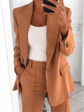 Fashionable Casual Solid Color Blazer Trousers Career Two Piece Suit
