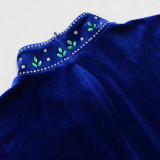 Saudi Arabia abaya Women Velvet zipper green water drop diamond dress robe