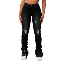 High-Waisted Women's Denim Bell Bottom Pants Trendy Slim Fit Ripped Women's Jeans