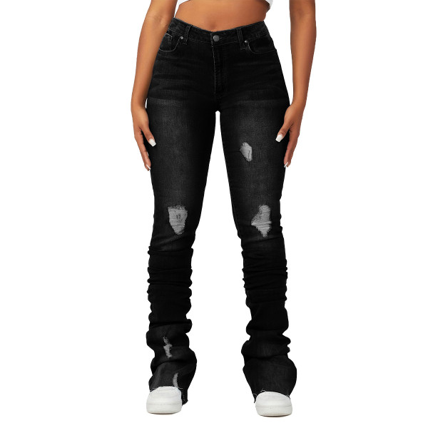 High-Waisted Women's Denim Bell Bottom Pants Trendy Slim Fit Ripped Women's Jeans