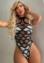 Black Hollow See-Through Halter Neck Sexy Ripped Sleeveless One-Piece Bodysuit