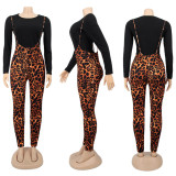 Spring Printed Long-Sleeved Slim Fit Women's Strap Casual Two Piece Pants Set