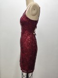 Women Sexy Sequined Bead Party Mini Evening Dress