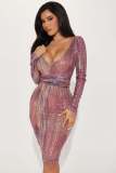 Women's Fashionable V-Neck Long-Sleeved Sequined Bodycon Dress