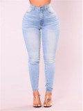 Autumn Slim Tight Pencil Denim Pants Blue Plus Size Women's Jeans