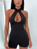 Sexy Solid Color Hollow Sleeveless Sim Tight Jumpsuit