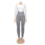 Spring Printed Long-Sleeved Slim Fit Women's Strap Casual Two Piece Pants Set