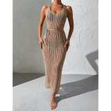 Holidays Crochet Beach Cover-Up Hollow Low Back Knitting Dress