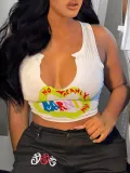 Women's Fashion Sexy Letter Printed T-Shirt Women's Trendy U-Neck Sleeveless Vest