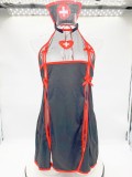 Sexy Nurse Cosplay Lingerie Black See-Through Mesh Slit Long Dress