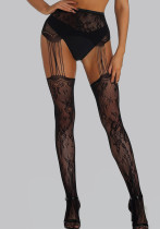 Black Lace Sexy Ripped Garter One-Piece Fishnet Stockings