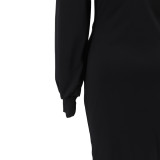Women Solid Corset Sexy Long Sleeve Slit Party Dress