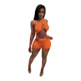 Women Sexy Solid Top and Shorts Two-piece Set