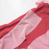 Women's Summer Fashion Contrast Color Patchwork Ribbon Ruffle Sleeveless Halter Neck Dress