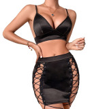 Women Tank Bra Lace-Up Skirt Sexy Lingerie Three-Piece