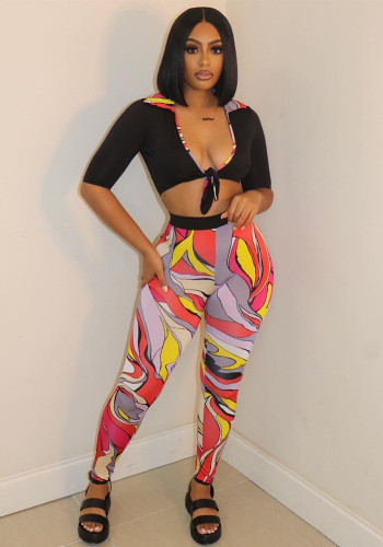Women Sexy Top and Printed Pants Two-piece Set