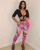 Women Sexy Top and Printed Pants Two-piece Set
