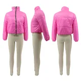 Women Solid Zipper Warm Padding Jacket