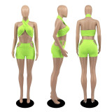 Women Sexy Solid Top and Shorts Two-piece Set