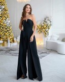 Women's Fashion Sexy V-Neck Strapless Casual Slit Jumpsuit