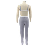 Women Solid Sling Elastic Casual Sports Two-piece Set