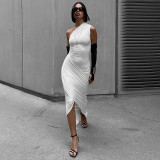 Women's Summer Solid Color Casual Slash One Shoulder Sleeveless Slim Long Dress