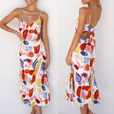 Women Summer Sleeveless Printed Beach Bohemian Strap Dress