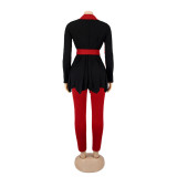 Women Color Block Long Sleeve Jacket and Pant Casual Two Piece Set