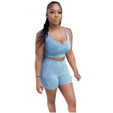 Women Rib Camisole and Shorts Summer Casual Sports Two-piece Set