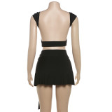 Spring Women's Short Crop Vest High Waist Slit Skirt Two Piece Set