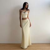 Spring Women's Solid Color Slim Crop Camisole High Waist Skirt Two Piece Set