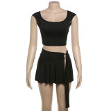 Spring Women's Short Crop Vest High Waist Slit Skirt Two Piece Set