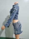 Women's Clothing Trendy Fashion Patch Denim Two Piece Skirt Set