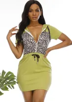 Women Fashion Casual Leopard Patchwork Hooded Dress