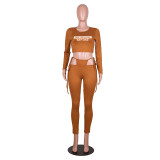 Women's Round Neck Sexy Outdoor Wear Strappy Two-Piece Pants Set