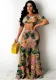Printed Short Sleeve Sexy Slim Fit Women's Casual Two Piece Skirt Set