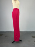 Women's Summer Stand Collar Buttoned Sleeveless Slim Waist Belt Top Wide Leg Pants Two Piece Set