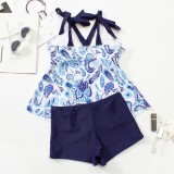Printed Slim Fit Square Leg Ruffled Two Pieces Swimsuit