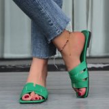 Plus Size Leather Patchwork Women's Slippers Flat Square Toe Women's Sandals