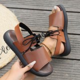 Soft-Soled One-Word Lace-Up Trendy Women's Sandals