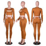 Women's Round Neck Sexy Outdoor Wear Strappy Two-Piece Pants Set
